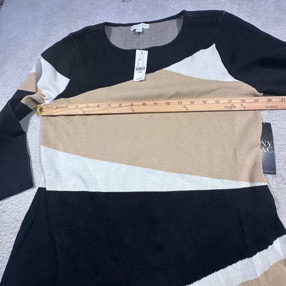 New York & Company Geometric Sweater Dress Knit Beige Black White Large NWT - Picture 7 of 8